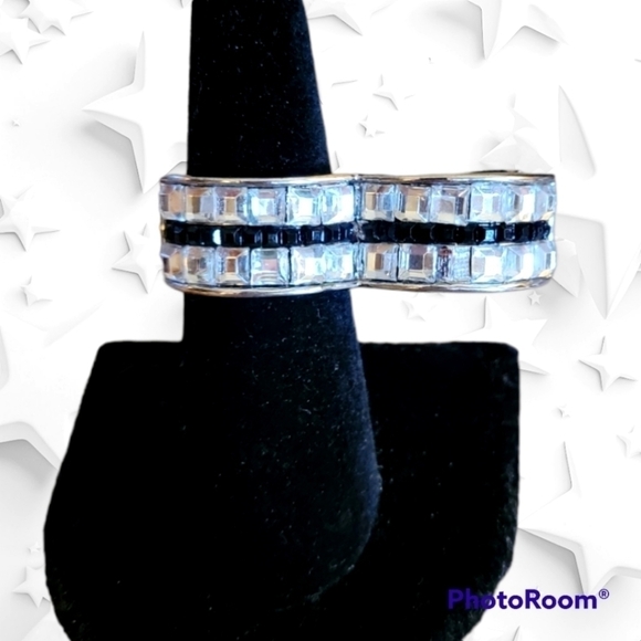 VTG Double Two Finger Art Deco Rhinestone Unisex Ring - Picture 1 of 4